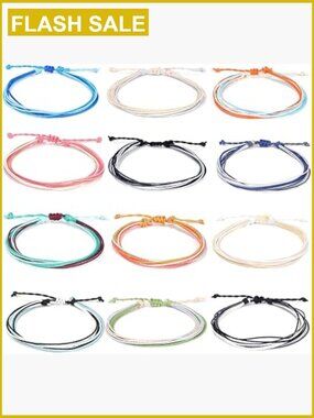 12pcs Boho Beach Bracelets Women Turtle Shell Wax Rope Anklets Surf Jewelry